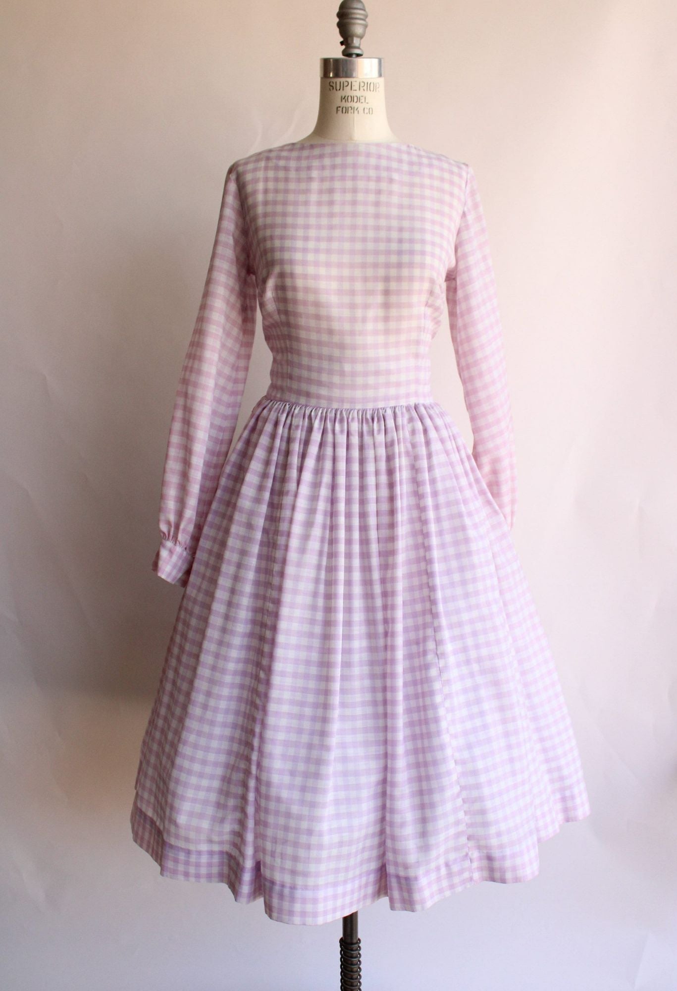 Vintage 1950s 1960s John Weitz Purple Gingham Check Cotton Dress