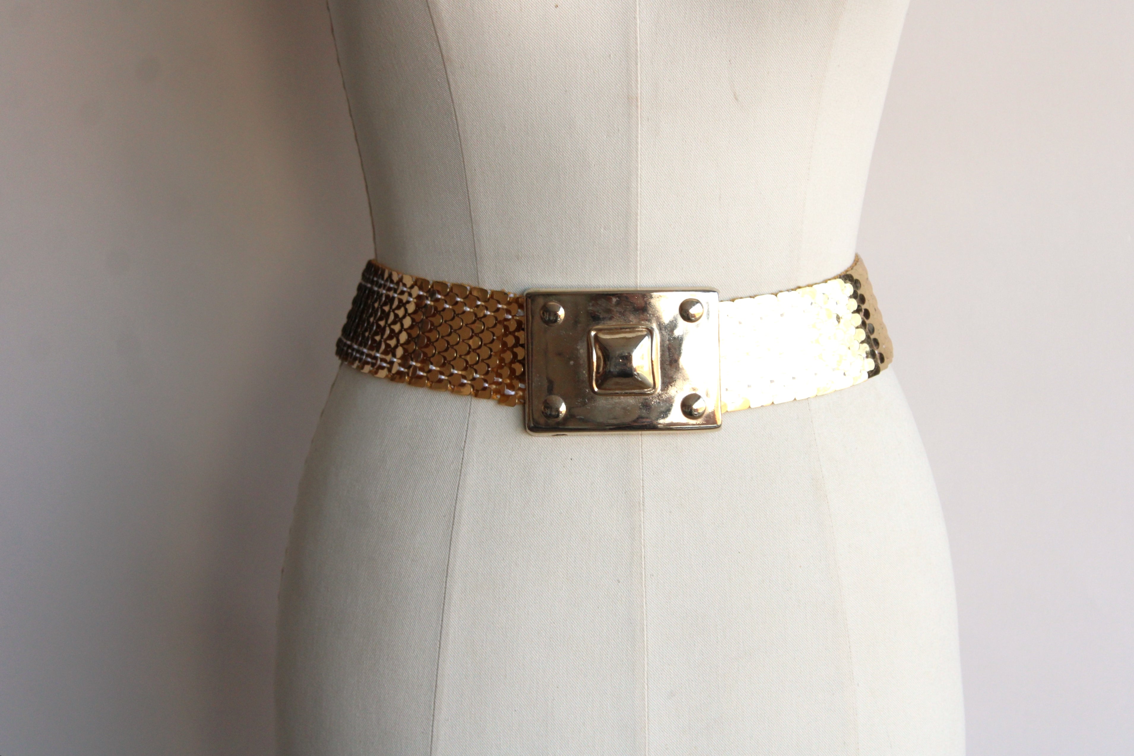 New Wave White Elastic Belt with Polka Dot Clasp Circa 1980s