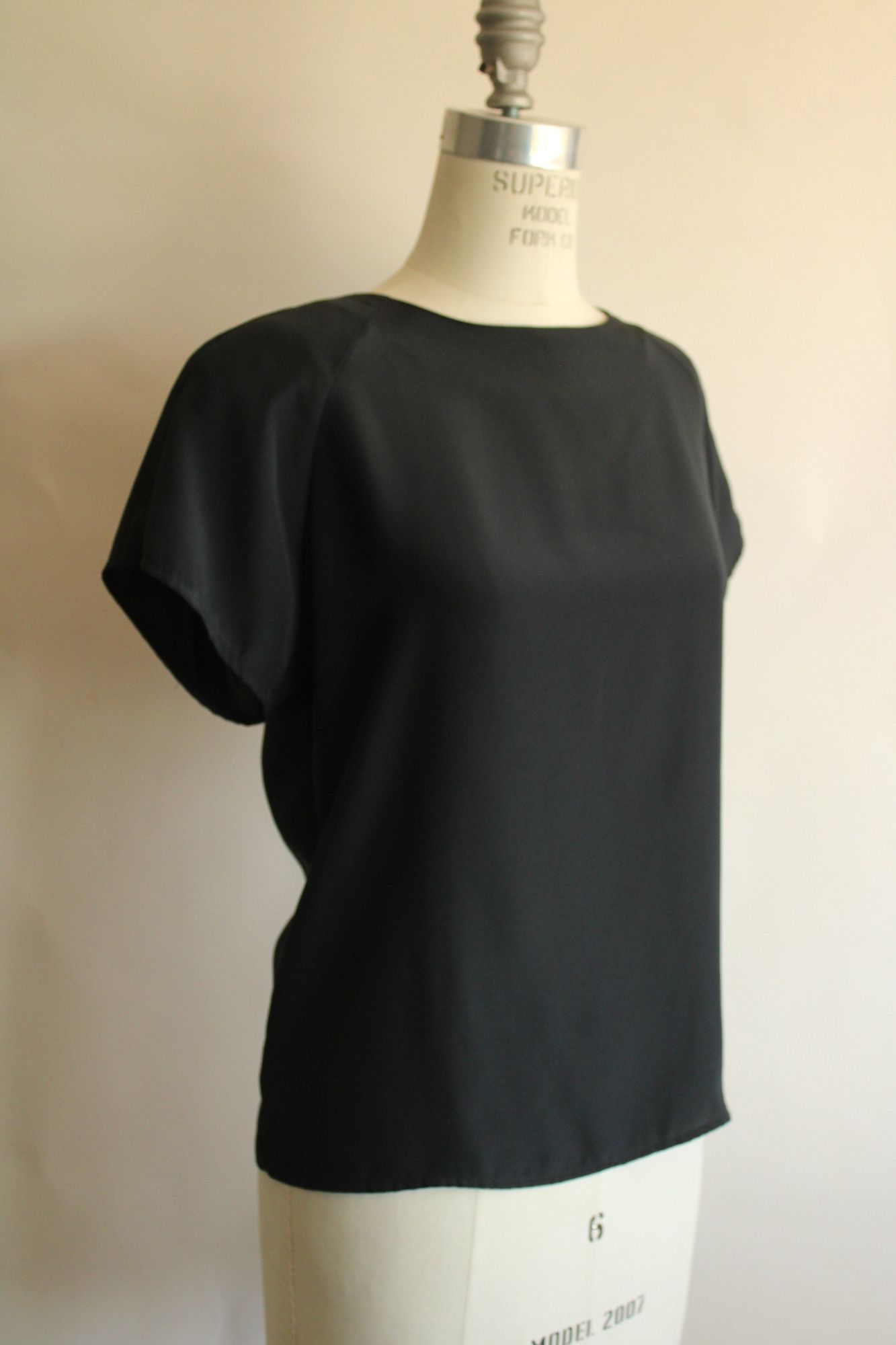 Vintage 1990s  Black Shirt with Keyhole Back and Shoulder Pads