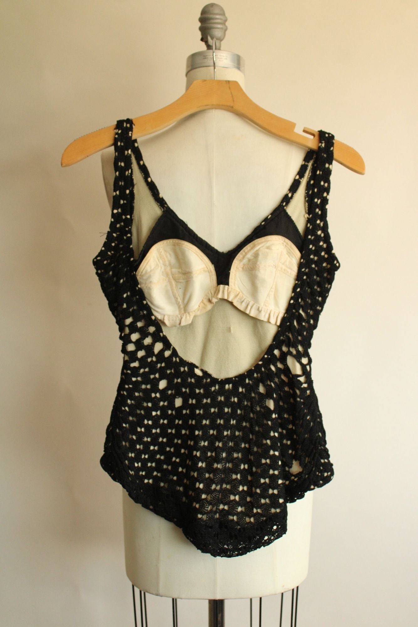 Vintage 1960s Black Crochet Swimsuit