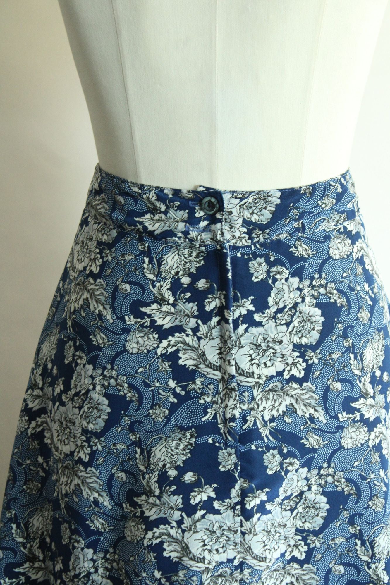 Vintage 1990s Norton McNaughton Blue And White Floral Print Skirt and Blouse