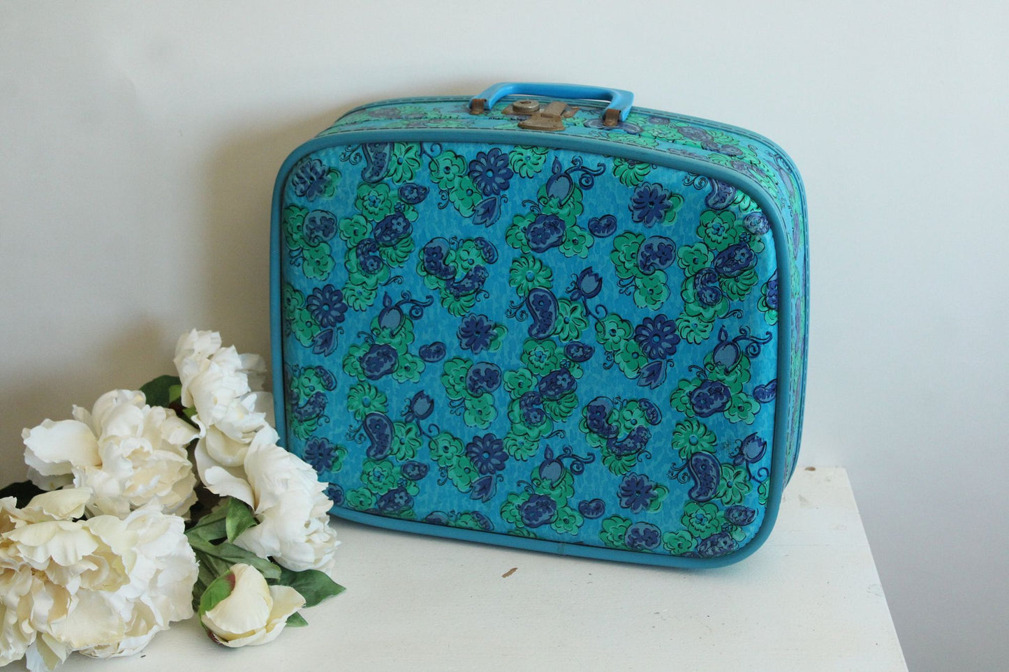 Vintage 1960s Floral Print Hard Side Suitcase