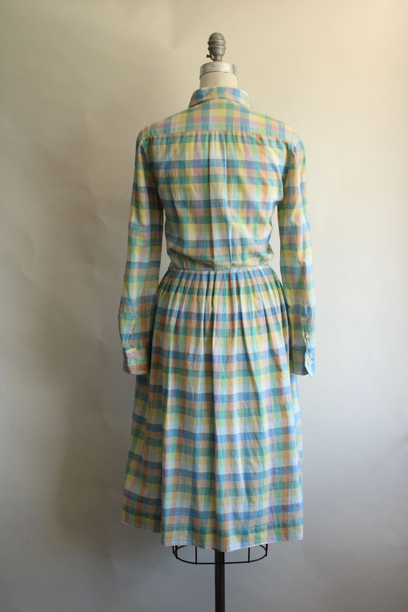 Vintage 1970s 1980s Pastel Check Dress with Pockets