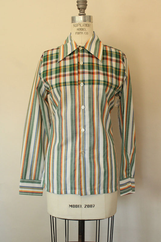 Vintage 1970s NWT Deadstock Montgomery Ward Plaid and Stripe Shirt