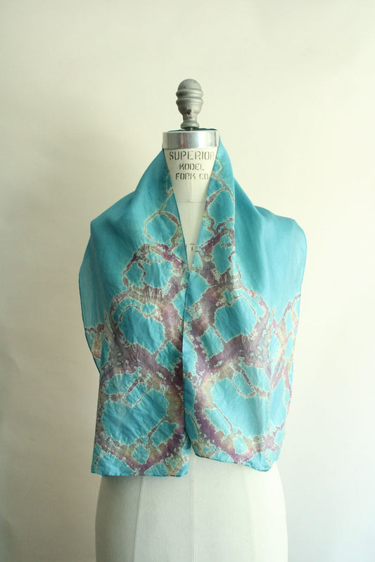 Vintage Blue and Purple Watercolor Print Silk Scarf