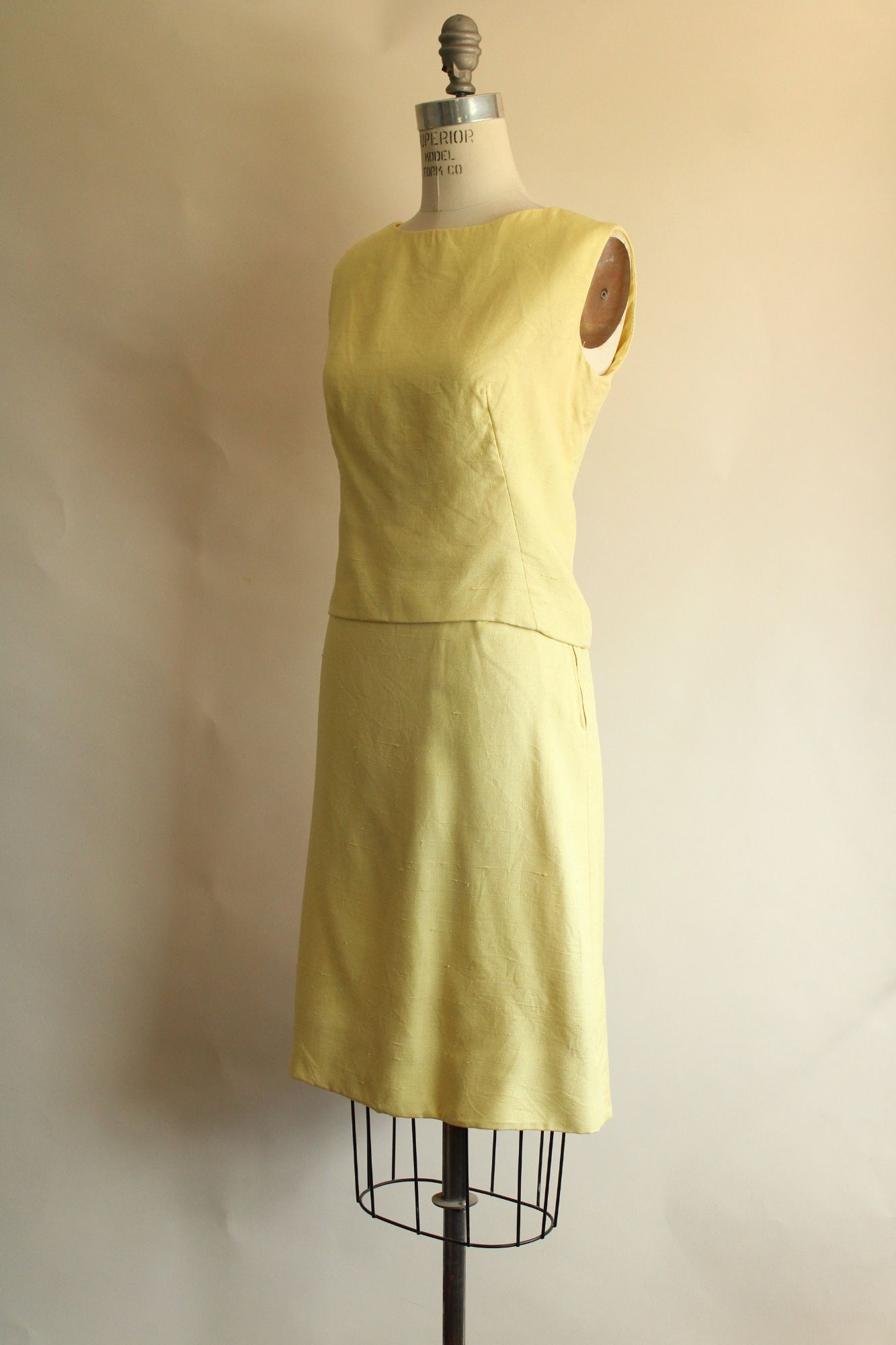 Vintage 1960s Vogue Paris Original Yellow Linen Three Piece Suit