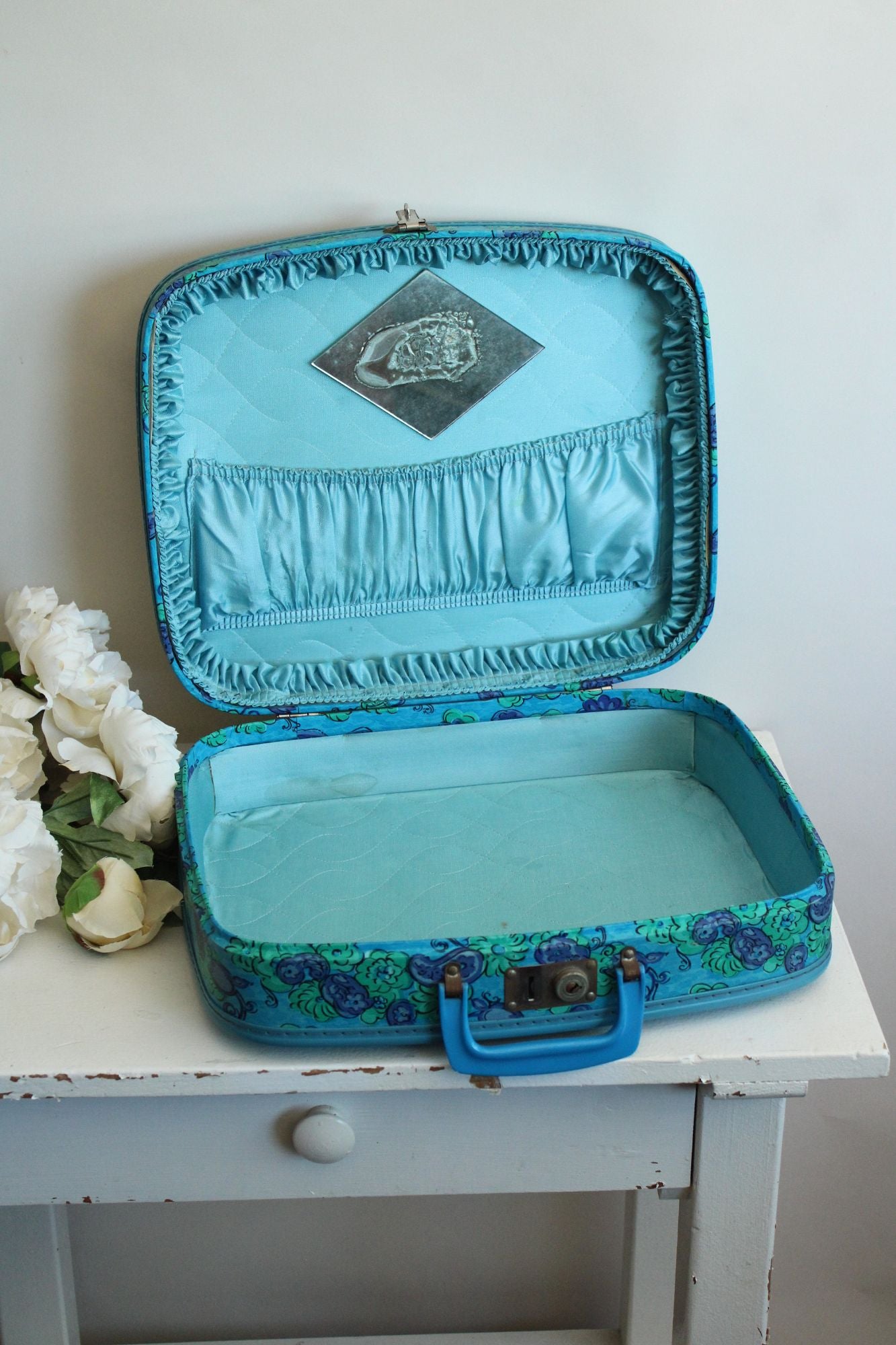 Vintage 1960s Floral Print Hard Side Suitcase