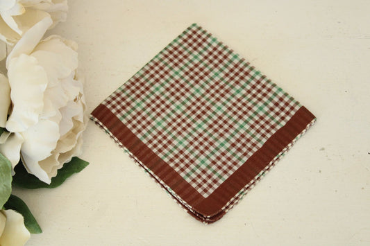 Vintage 1950s Brown and Green Plaid Handkerchief