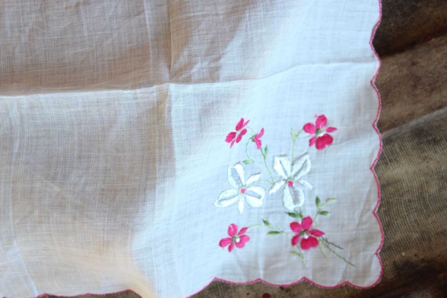 Vintage Silver Poinsettia Print Holiday Handkerchief