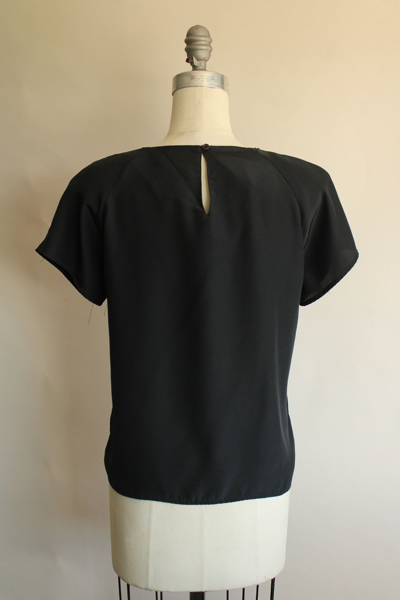 Vintage 1990s  Black Shirt with Keyhole Back and Shoulder Pads