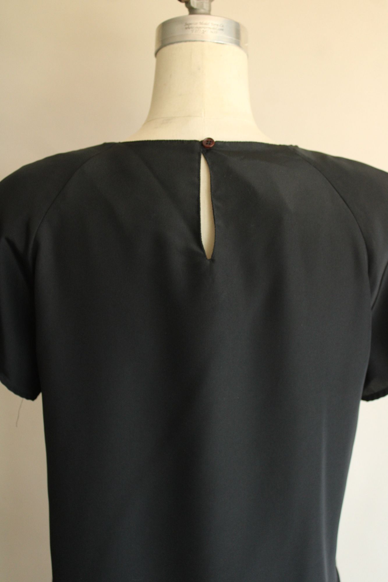 Vintage 1990s  Black Shirt with Keyhole Back and Shoulder Pads