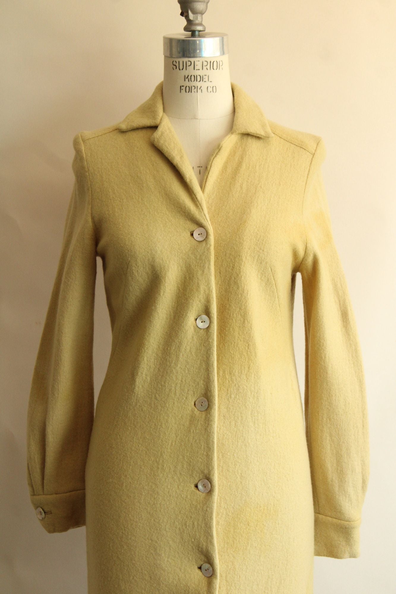 Vintage 1960s Fred Rothschild Yellow Wool Coat Dress