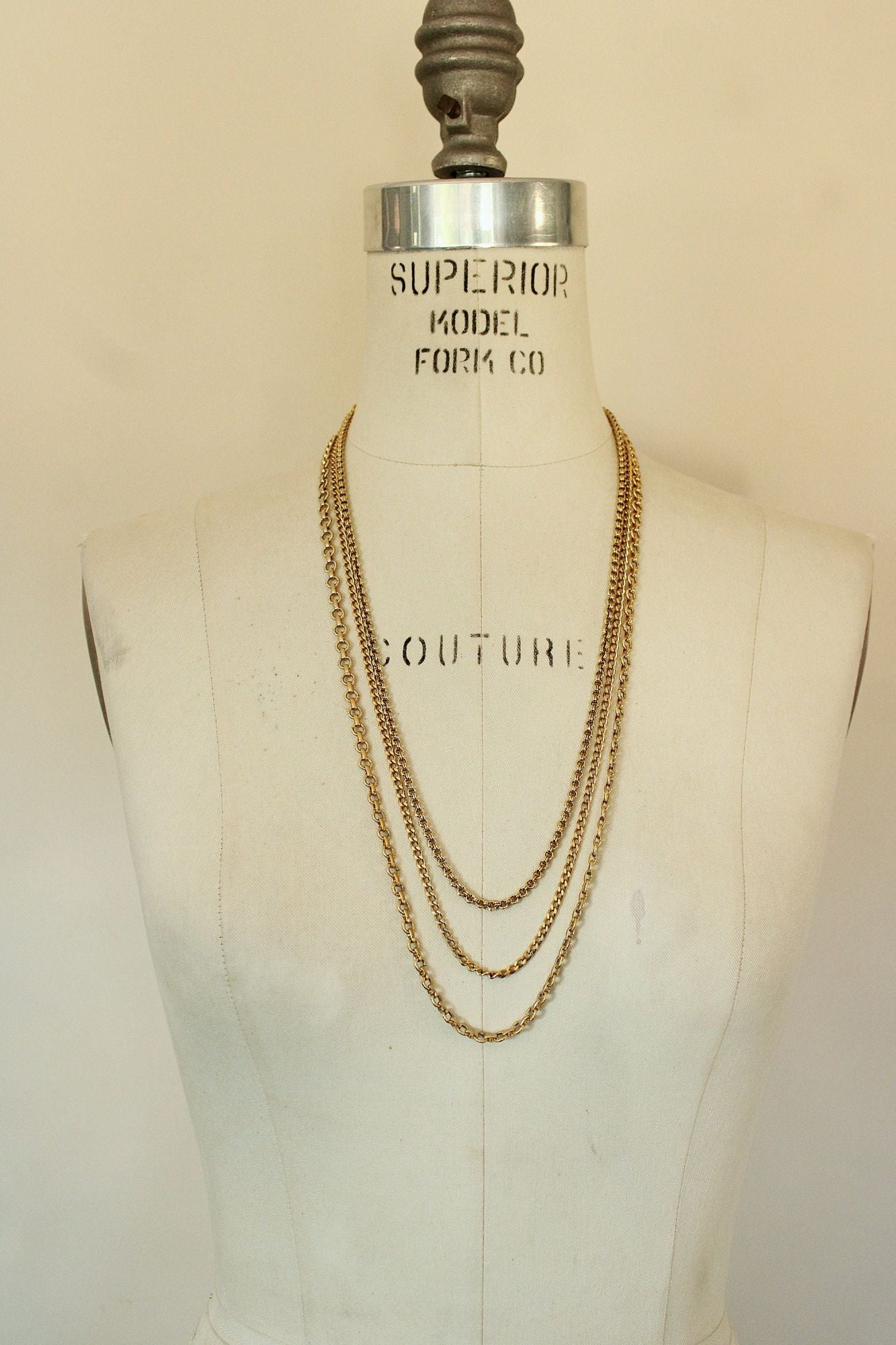 Vintage Napier Gold Tone Triple Strand Chain Necklace