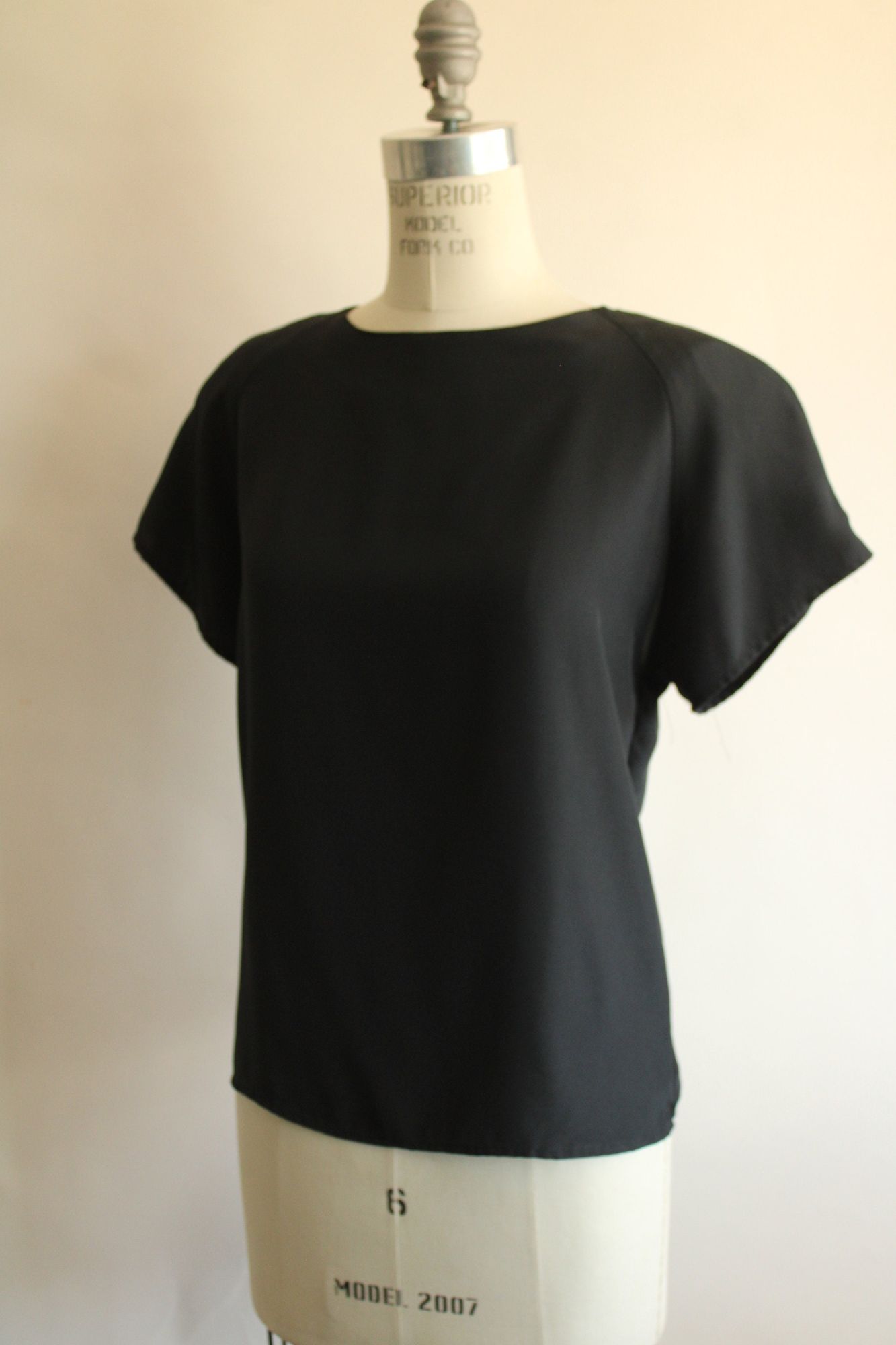 Vintage 1990s  Black Shirt with Keyhole Back and Shoulder Pads