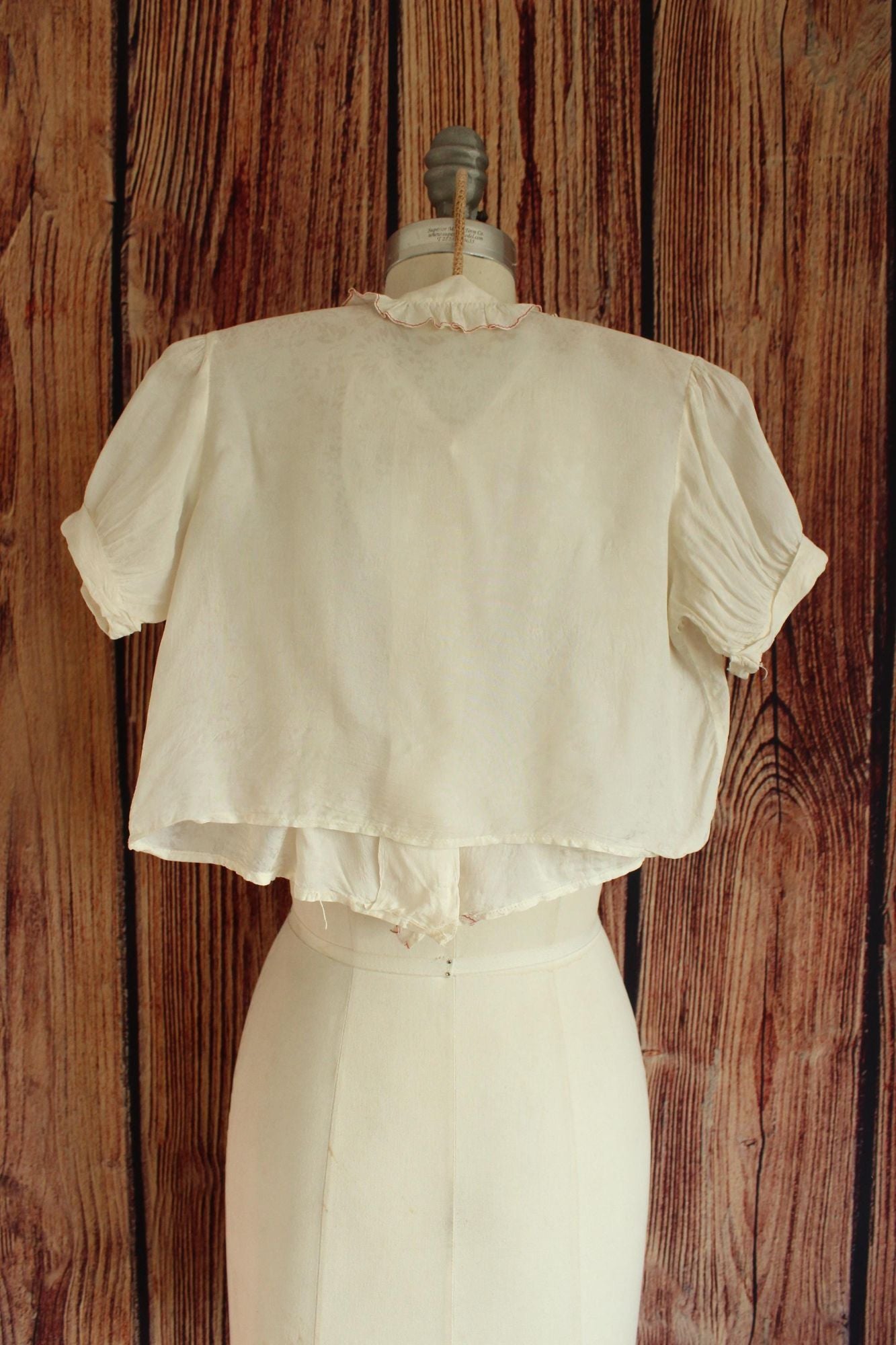 Vintage 1940s Girls White Blouse with Red Trim