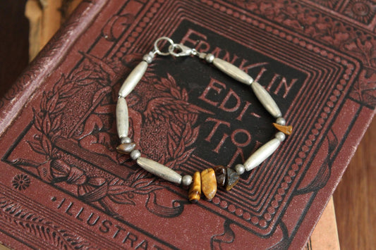 Vintage Beaded Tiger's Eye and Silver Bracelet