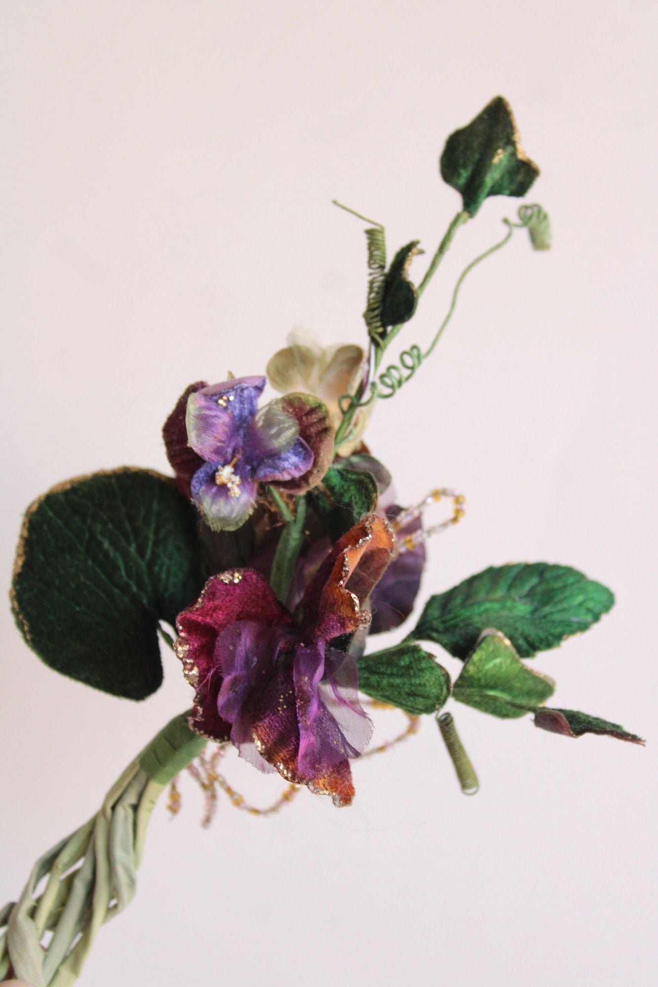 Vintage Silk Flowers, Pansies, On Stems With Leaves, Millinery Faux Floral