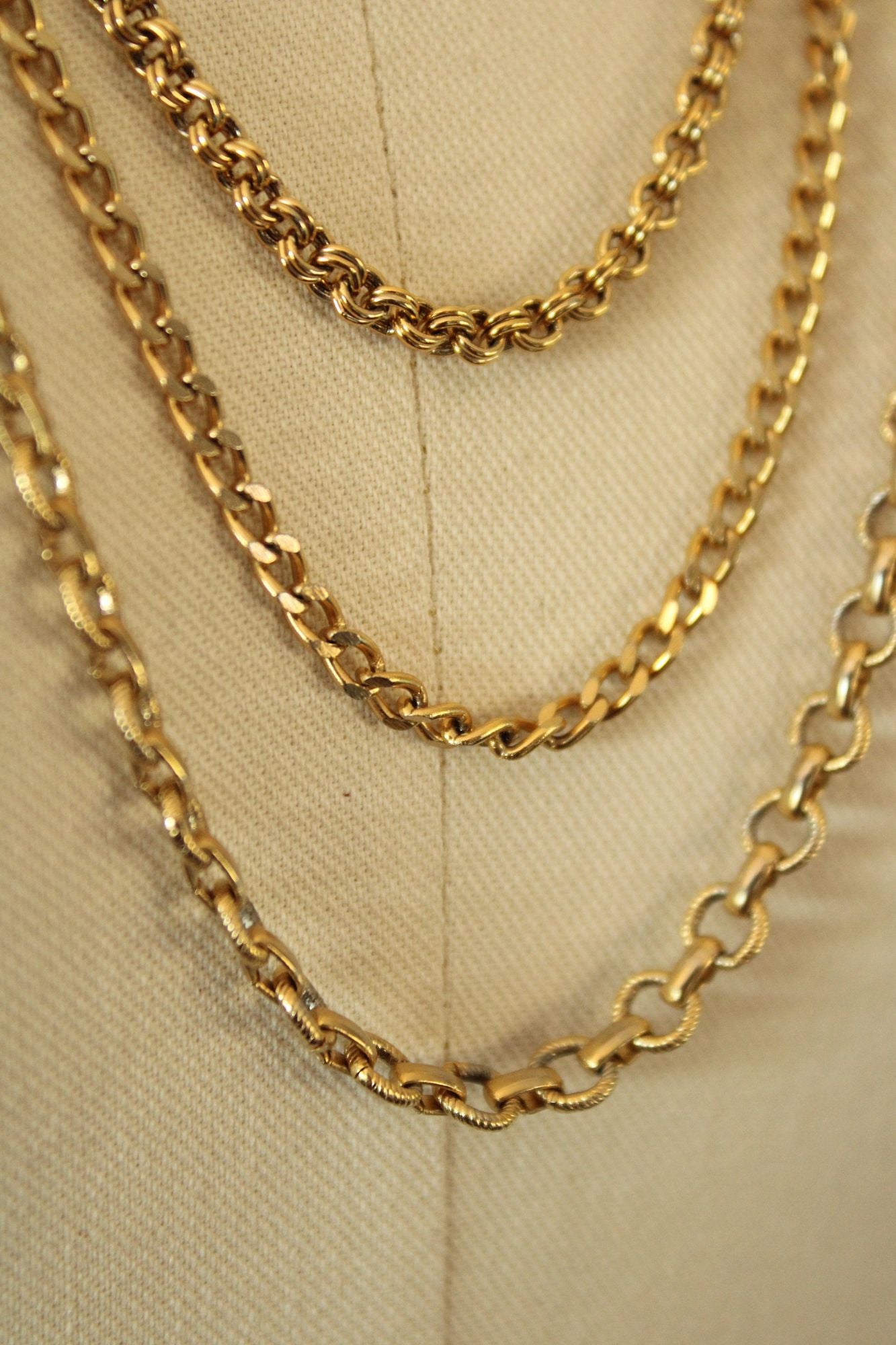 Vintage Napier Gold Tone Triple Strand Chain Necklace