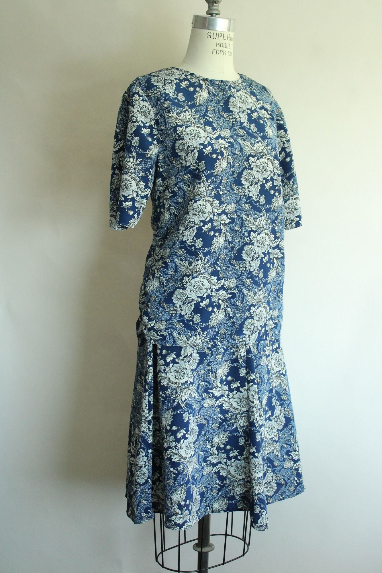 Vintage 1990s Norton McNaughton Blue And White Floral Print Skirt and Blouse