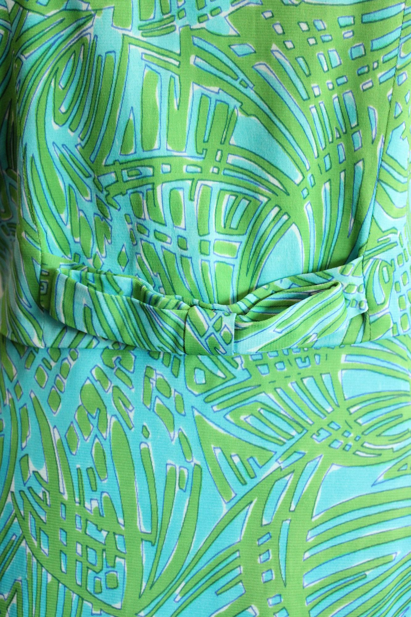 Vintage 1960s Blue and Green Dress with Bow