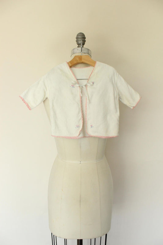 Vintage 1950s Baby Bed Jacket With Floral Embroidery