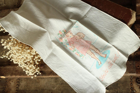 Vintage White Linen Hand Towel "You're all wet!"