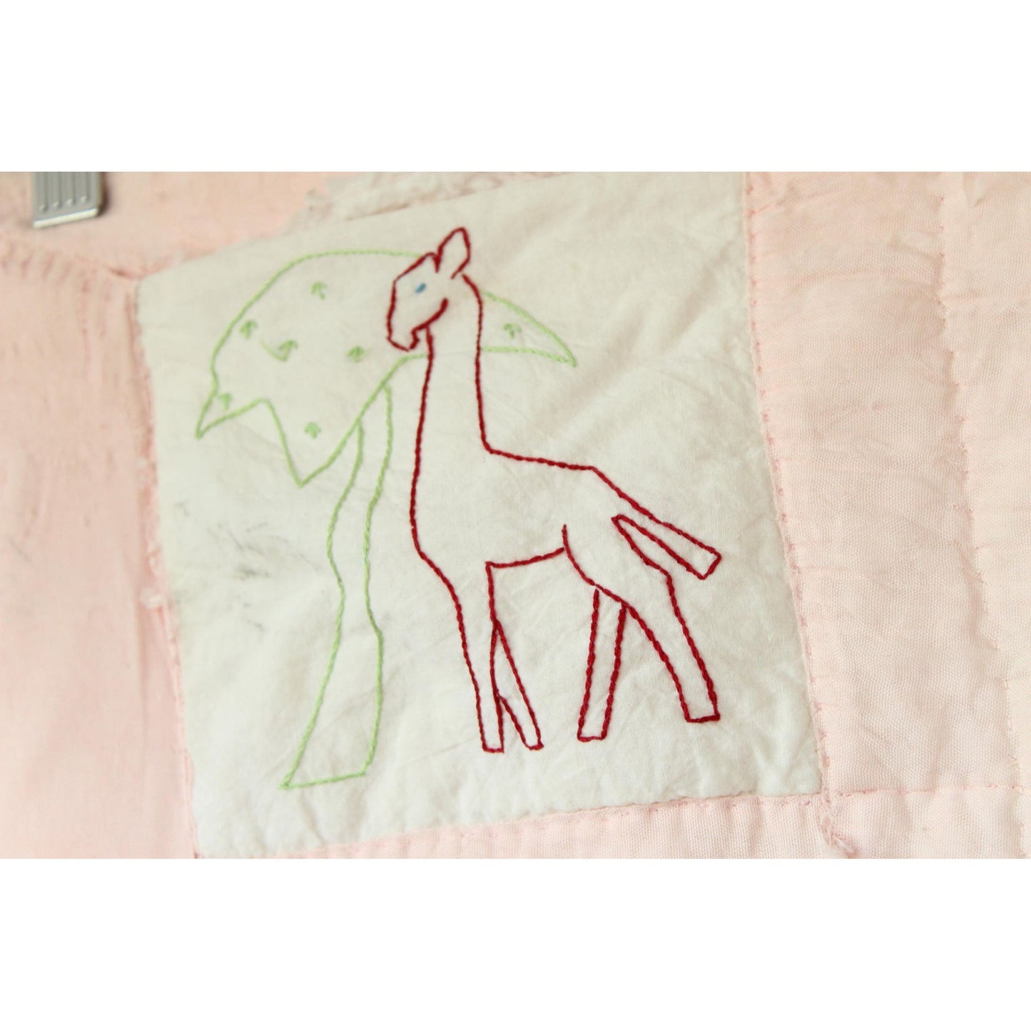 Vintage 1950s 1960s Baby Blanket with  Zoo Animal Embroidery