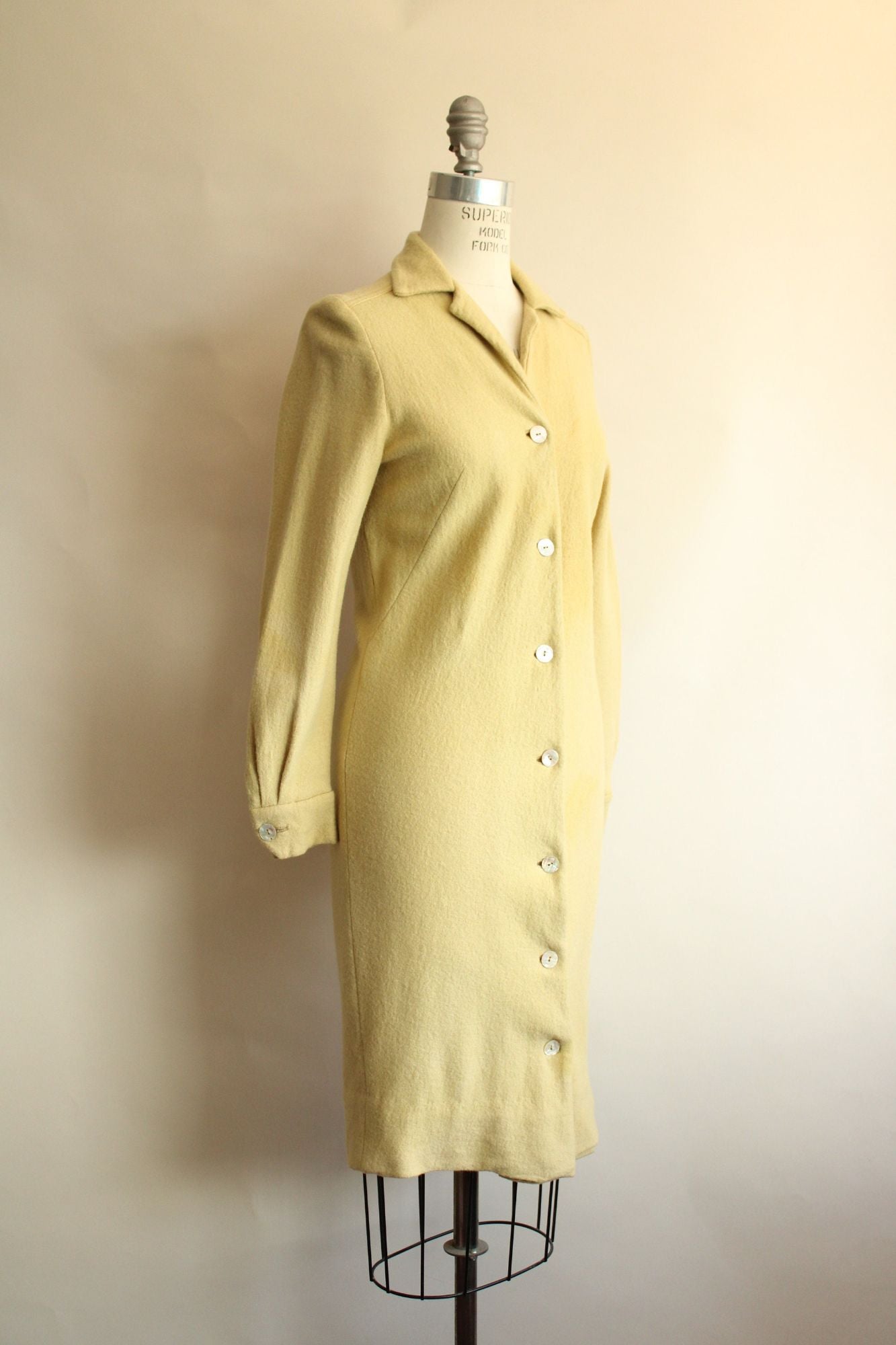 Vintage 1960s Fred Rothschild Yellow Wool Coat Dress