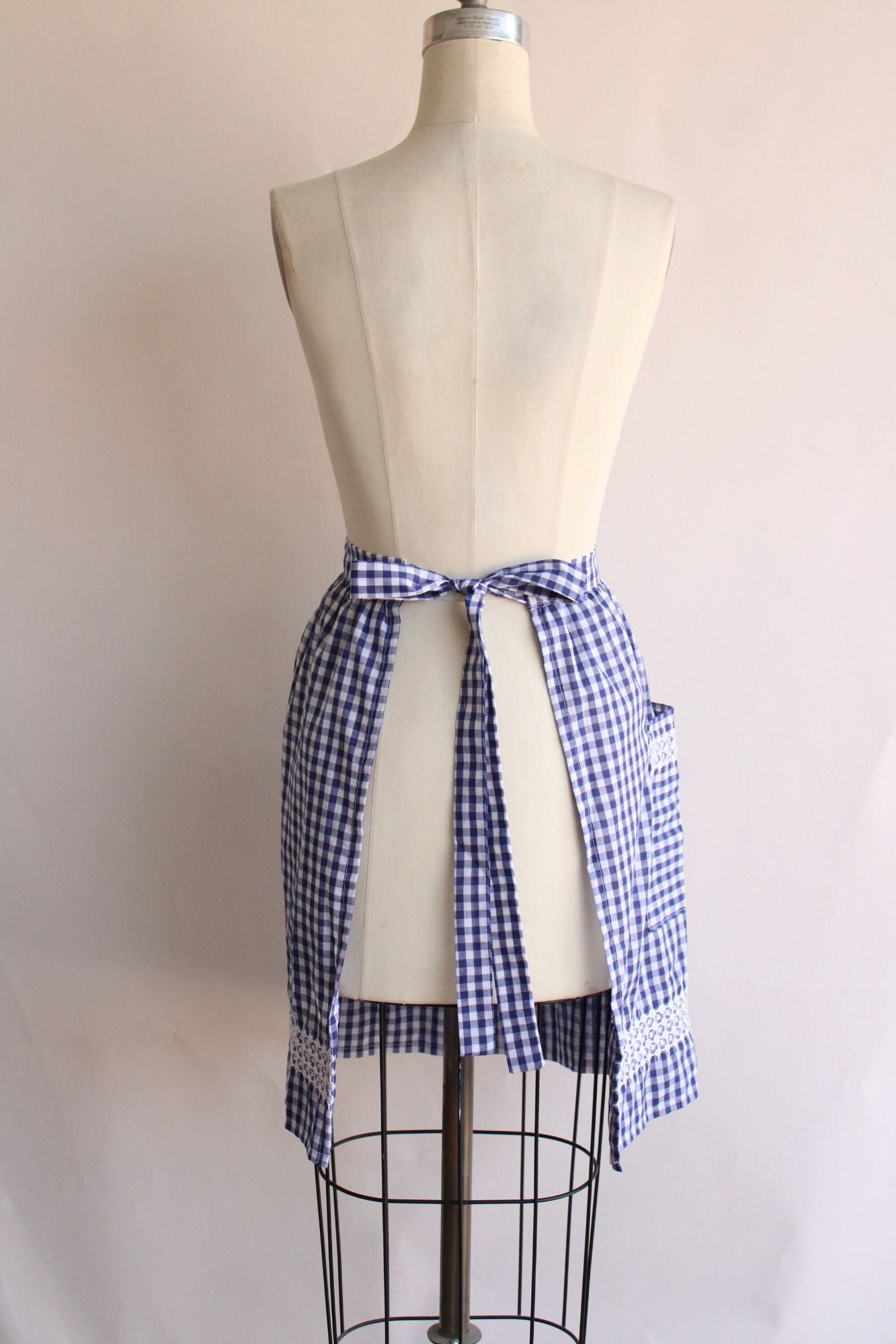 Vintage 1960s Blue and White Gingham Apron
