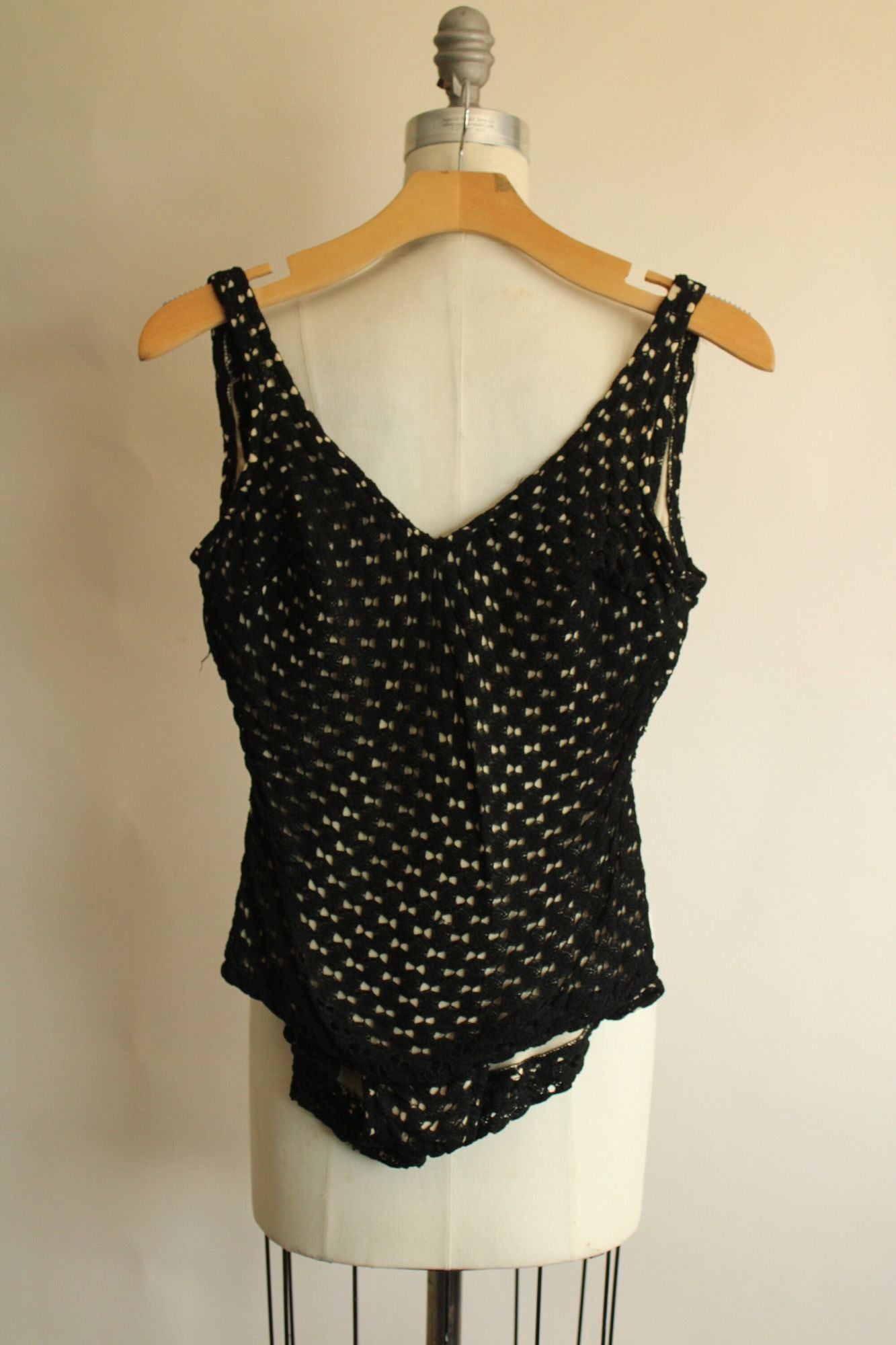 Vintage 1960s Black Crochet Swimsuit