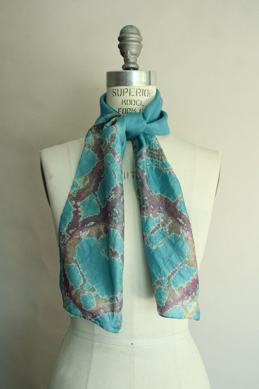 Vintage Blue and Purple Watercolor Print Silk Scarf