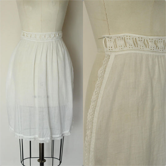 Vintage Antique 1900s White Linen and Lace Victorian Edwardian Half Apron