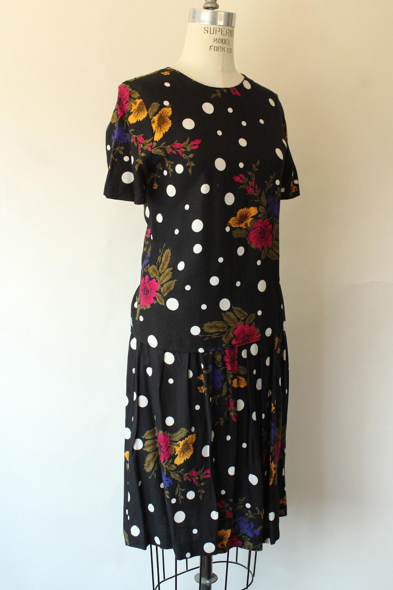 Vintage 1980s 1990s Norton McNaughton Polka Dot and Floral Skirt and Blouse