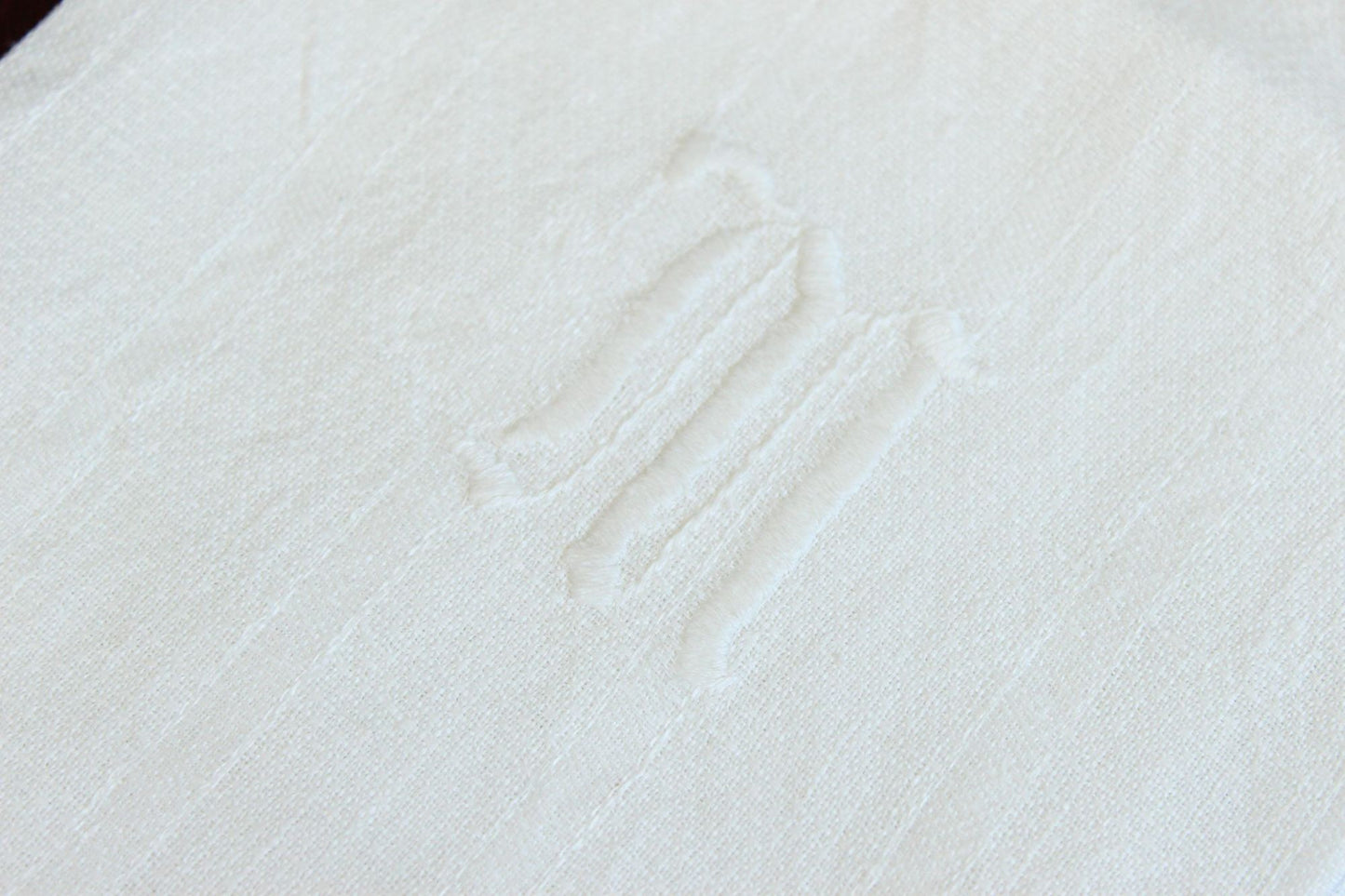 Vintage 1940s White Linen Monogrammed M Tea or Hand Towel