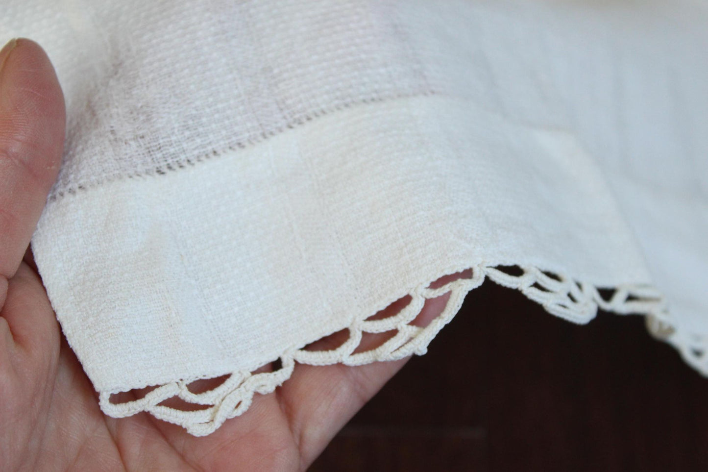 Vintage 1940s White Linen Monogrammed M Tea or Hand Towel