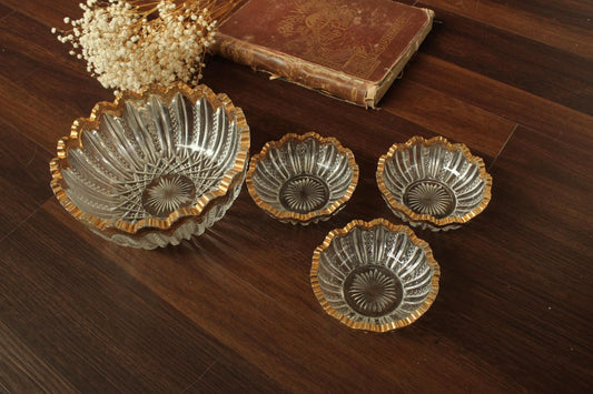 Vintage 1940s Cut Glass Fruit Bowl and Three Berry Bowls