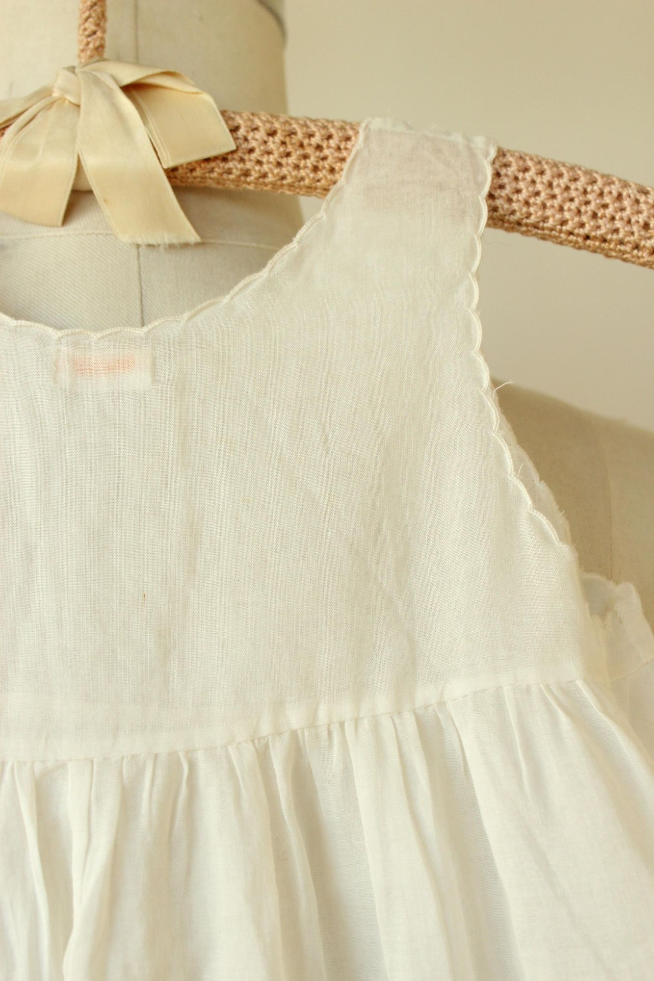 Vintage 1950s 1960s Embroidered Flowers White Cotton Baby Dress