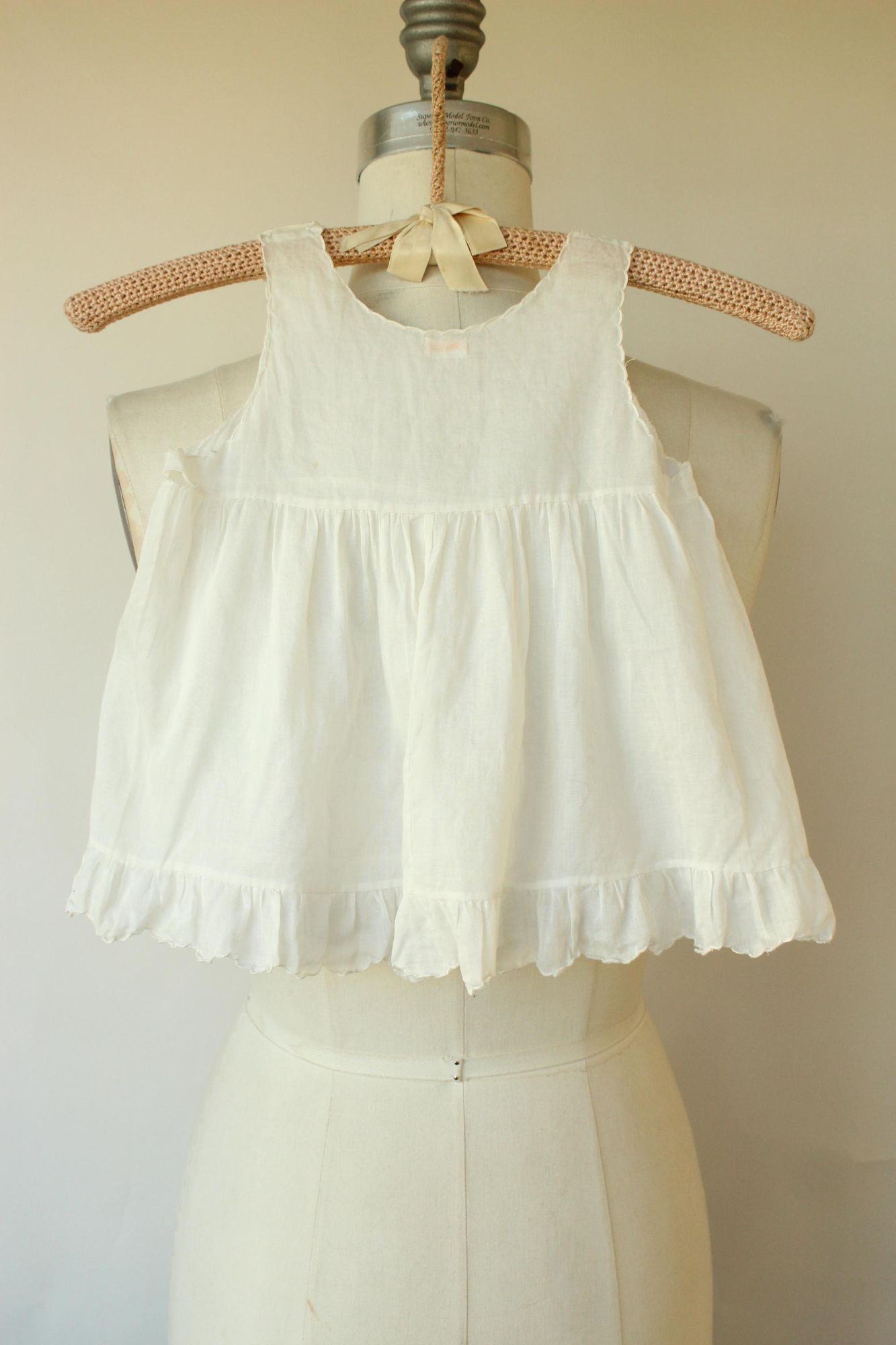 Vintage 1950s 1960s Embroidered Flowers White Cotton Baby Dress