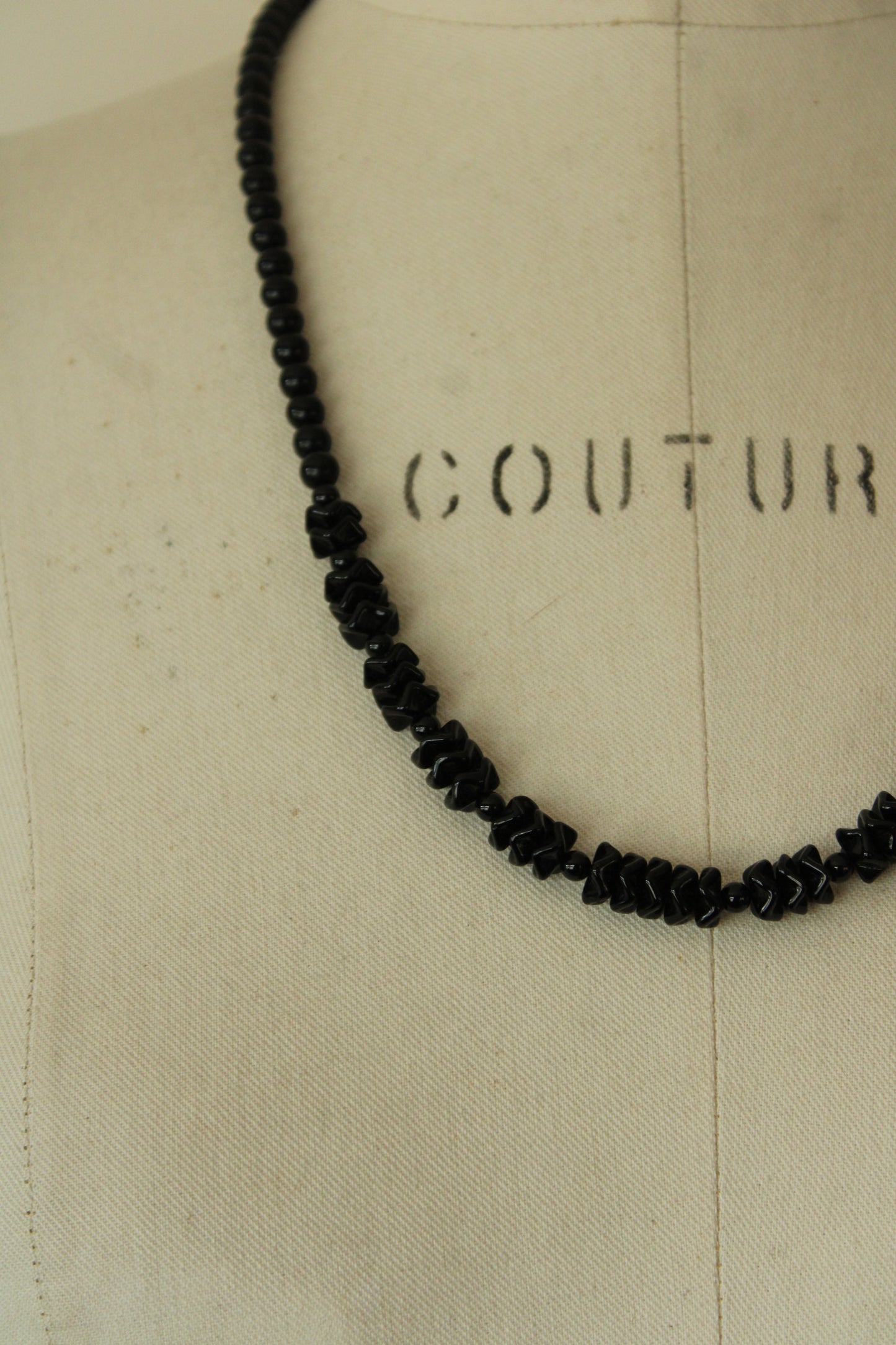 Vintage Black Glass or Stone Bead Necklace