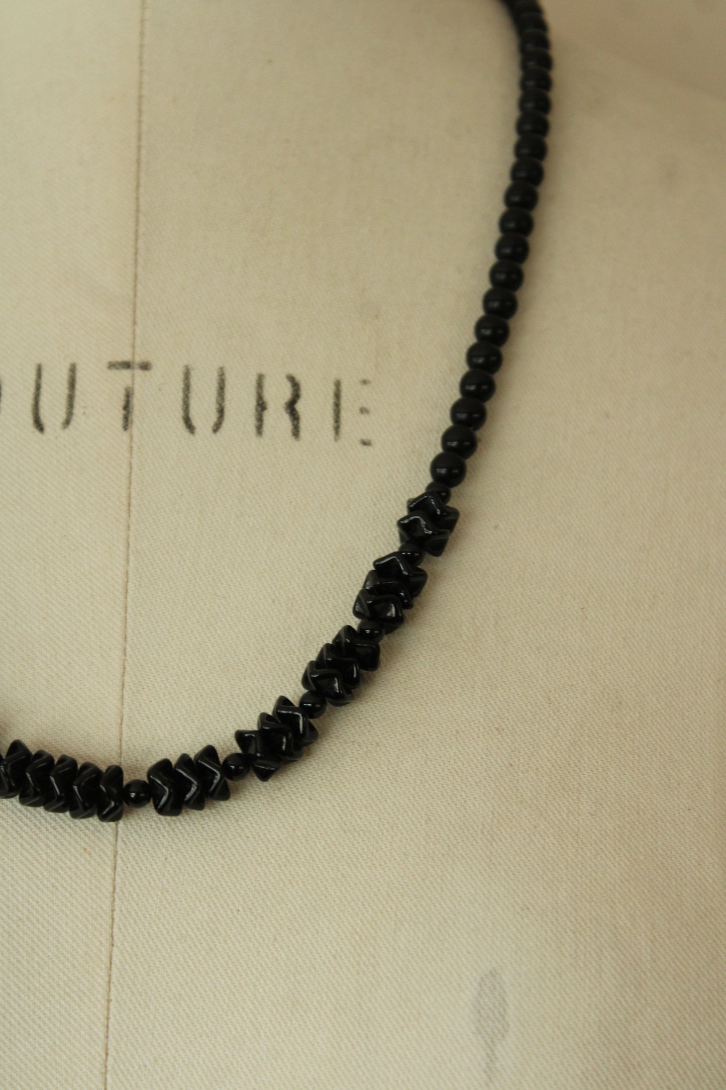 Vintage Black Glass or Stone Bead Necklace