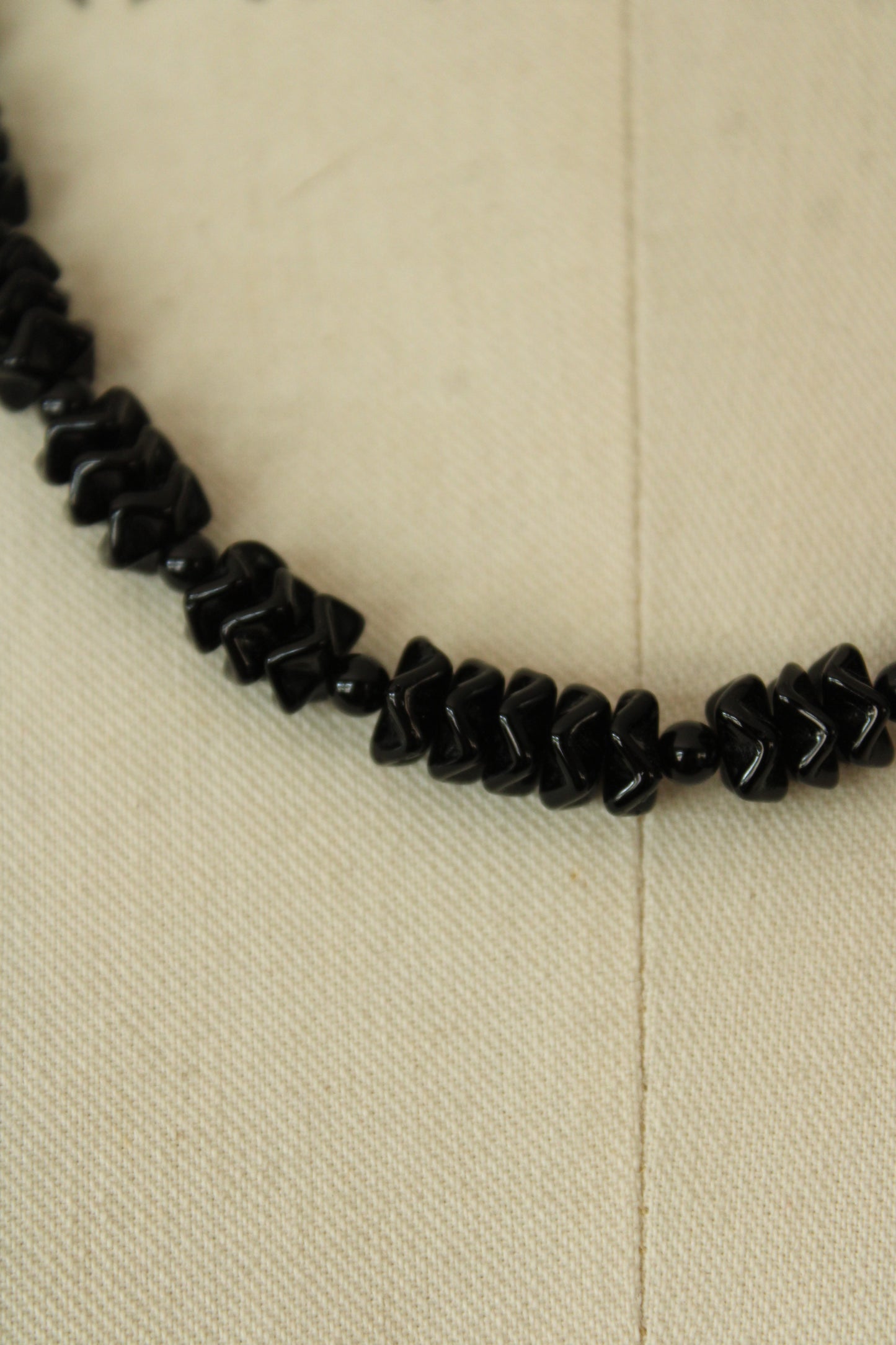 Vintage Black Glass or Stone Bead Necklace