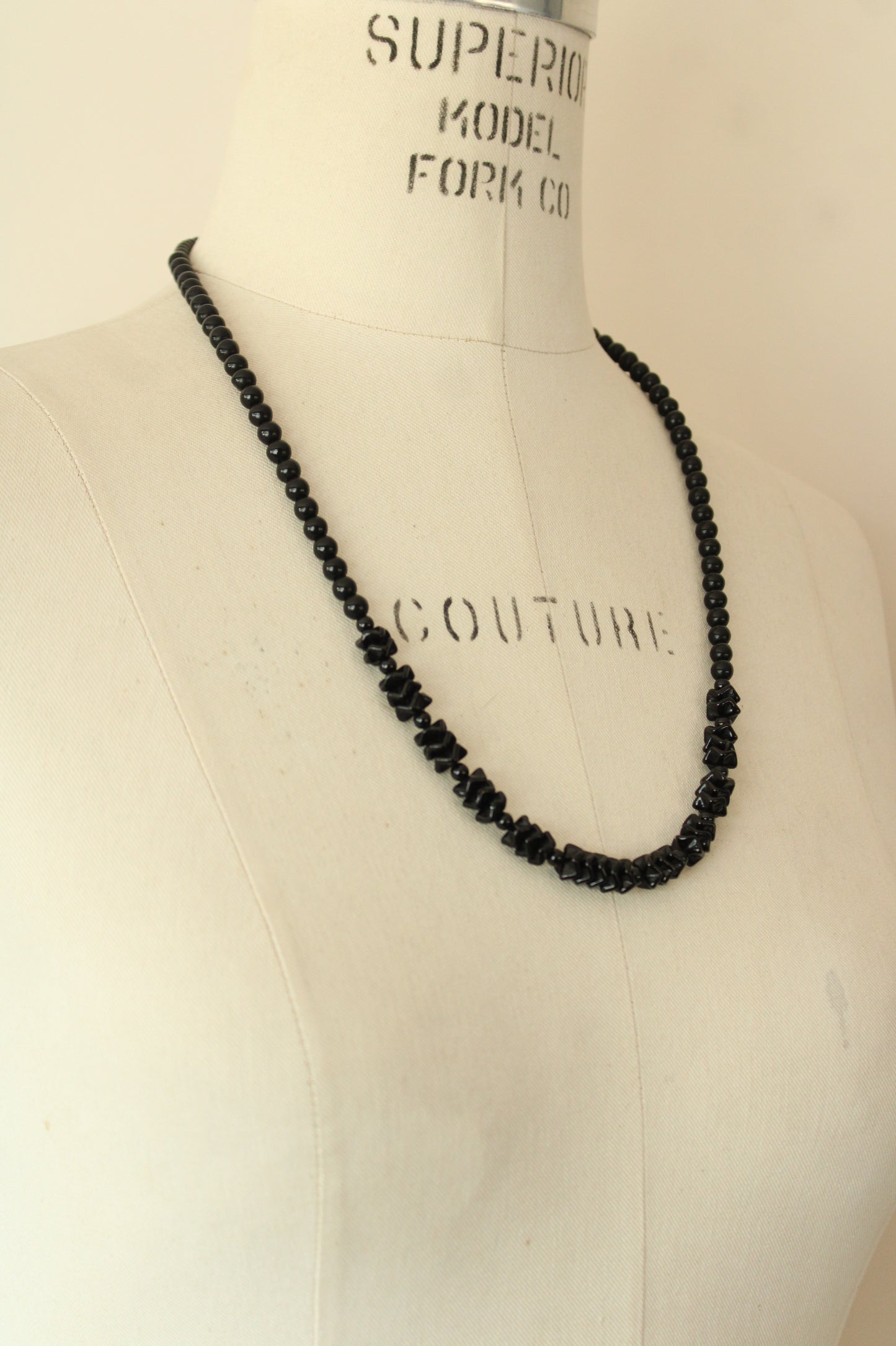 Vintage Black Glass or Stone Bead Necklace