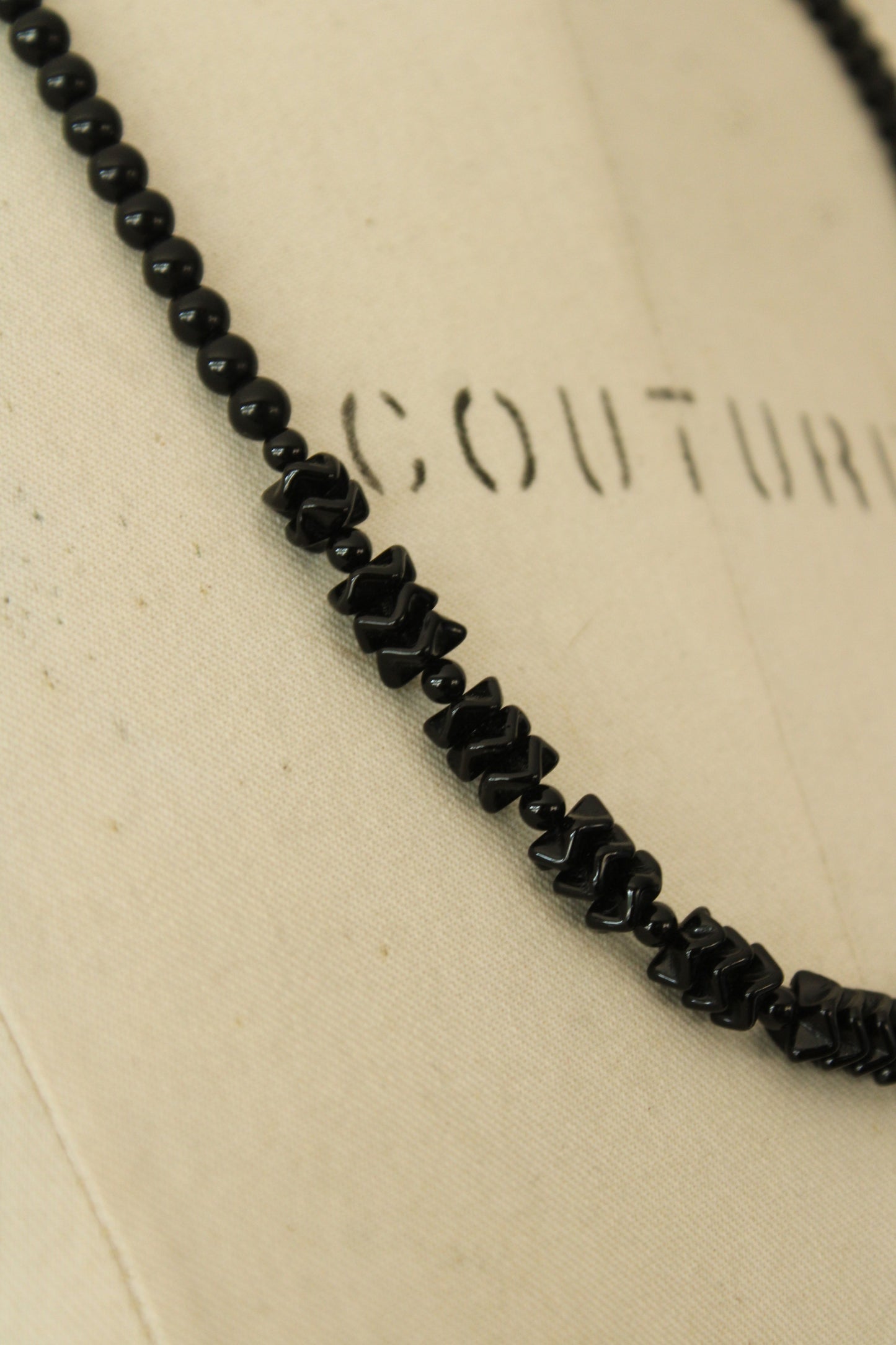 Vintage Black Glass or Stone Bead Necklace