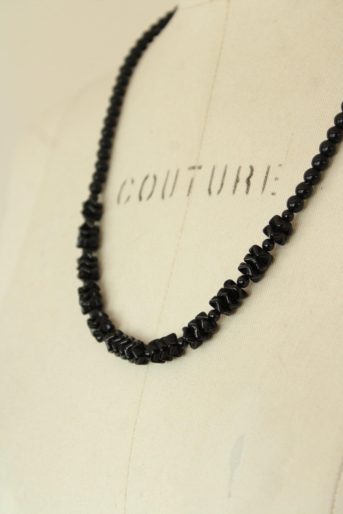 Vintage Black Glass or Stone Bead Necklace