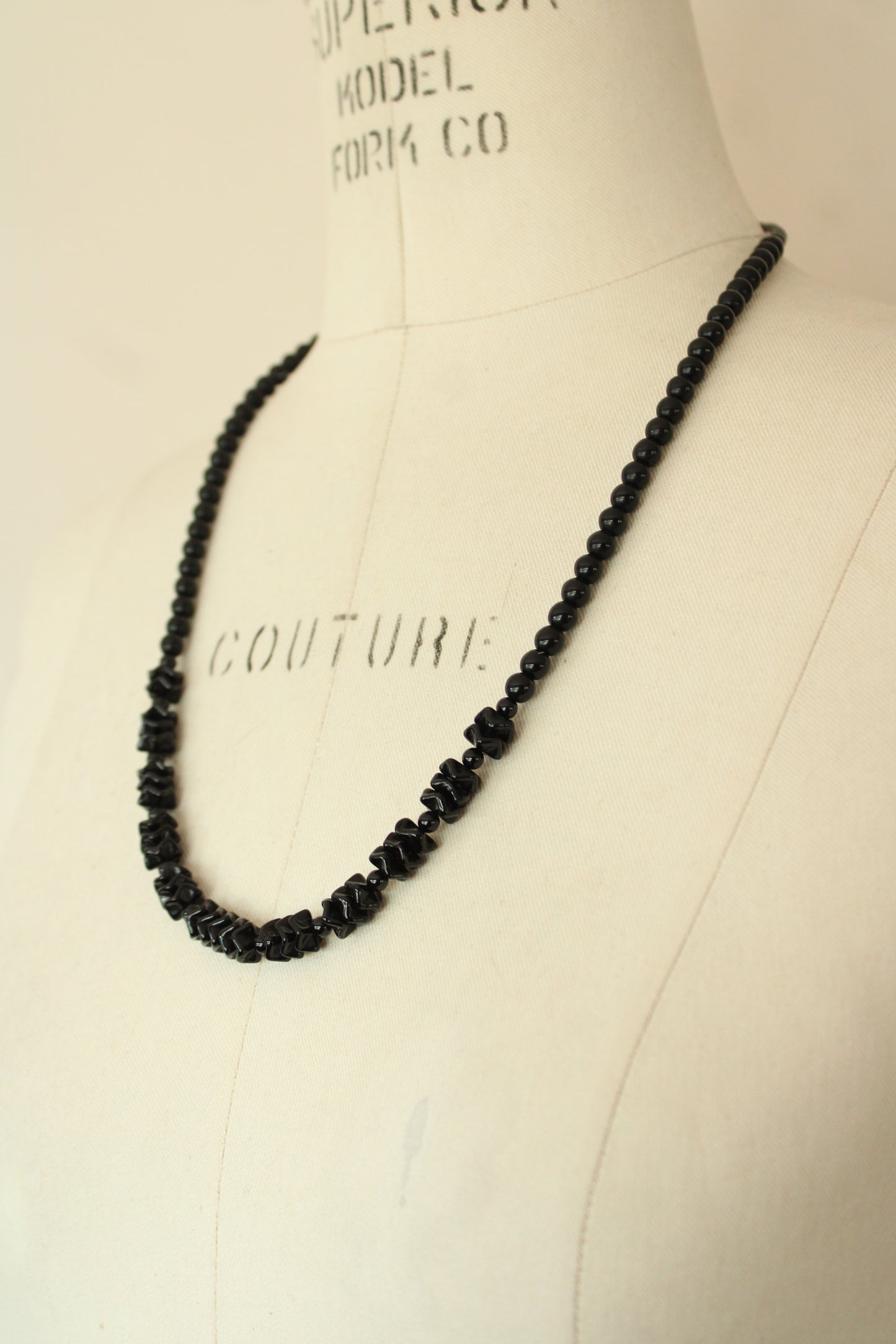 Vintage Black Glass or Stone Bead Necklace