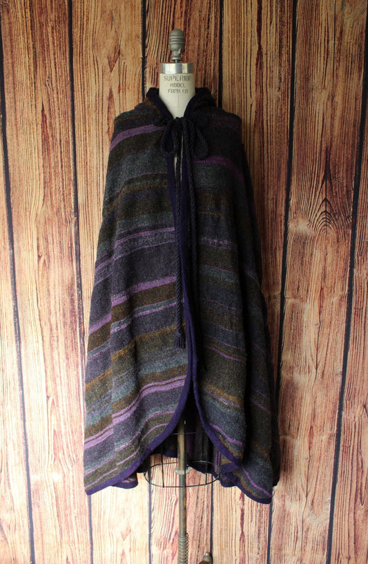 Vintage 1970s Lynda Brothers Handwoven Purple Wool Cloak with Hood