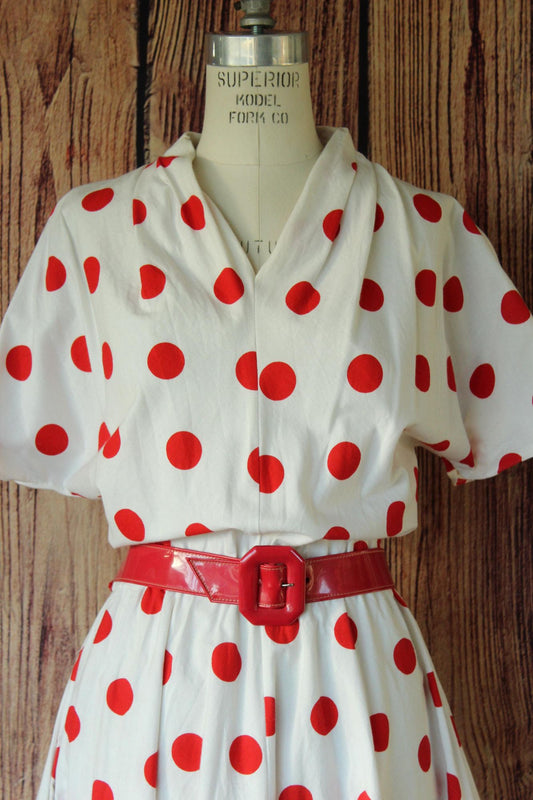 Vintage 1980s PK's Closet Red and White Polka Dots Dress