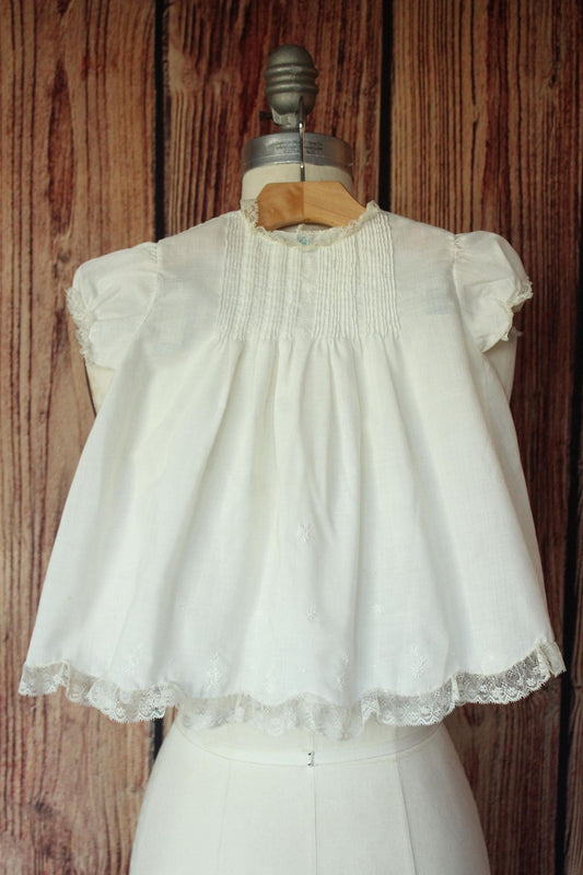 Vintage 1950s 1960s Cherubs Handmade White Cotton Baby Dress