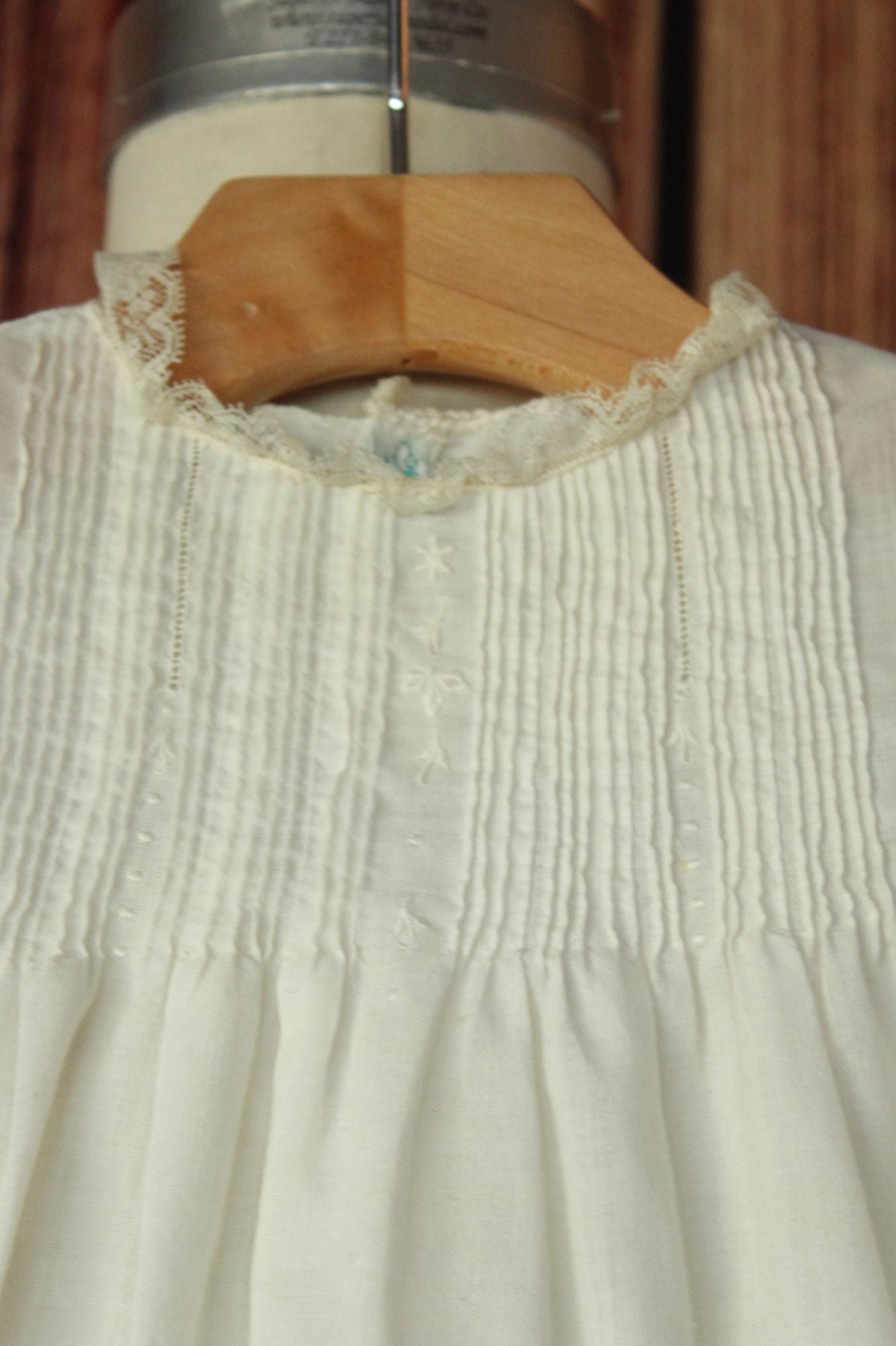 Vintage 1950s 1960s Cherubs Handmade White Cotton Baby Dress