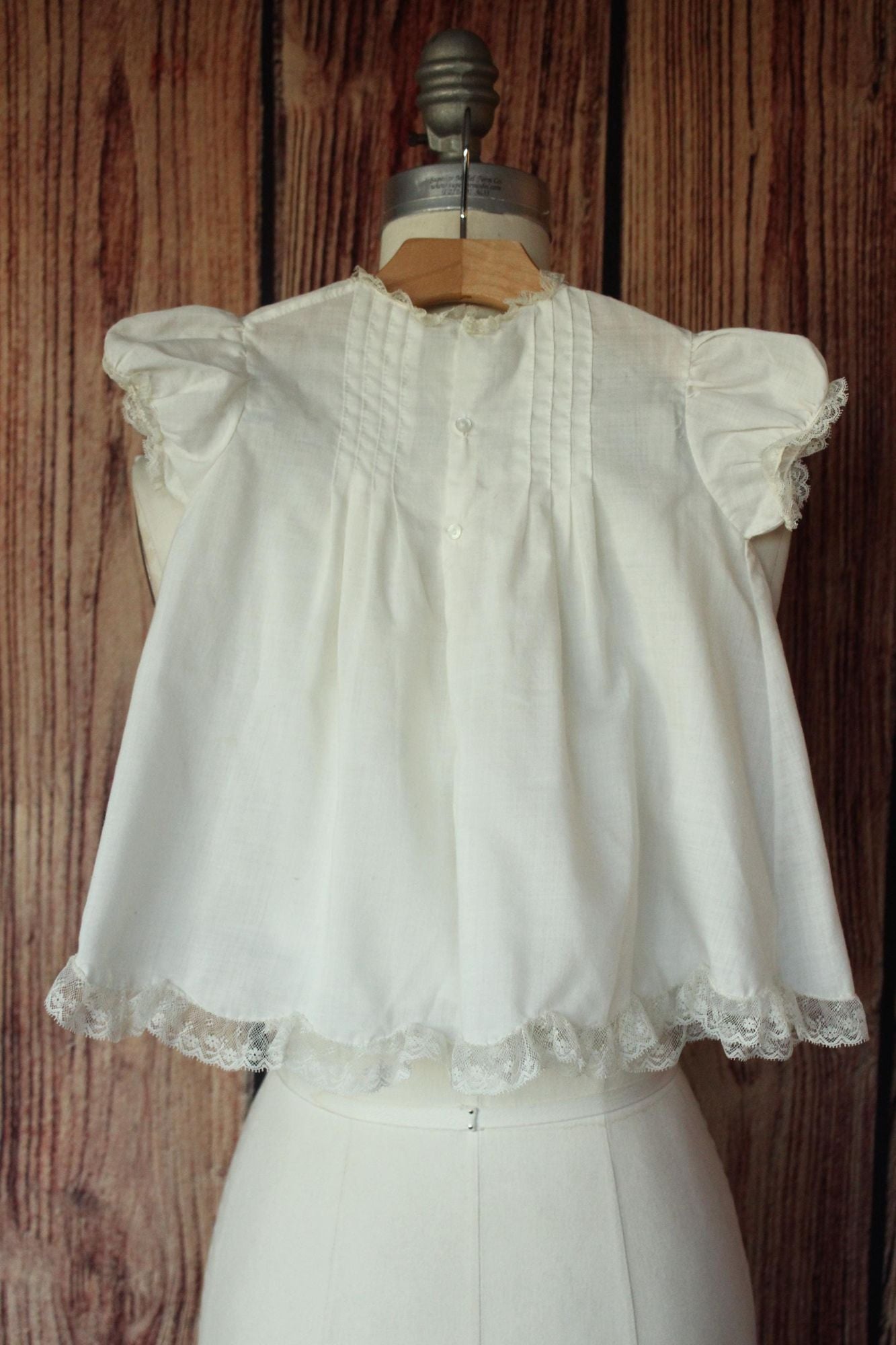 Vintage 1950s 1960s Cherubs Handmade White Cotton Baby Dress